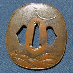 T491. Moon & Waves Tsuba, 2nd Jingo, ex Ito Collection