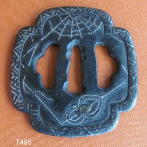 T495. Spider Tsuba papered to Kodai Jingo