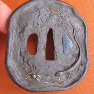 T267. Iron Tsuba with Spider and Salamander