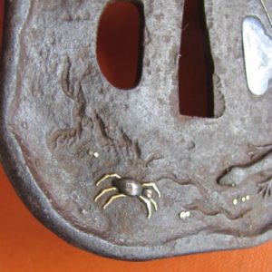 T267. Iron Tsuba with Spider and Salamander