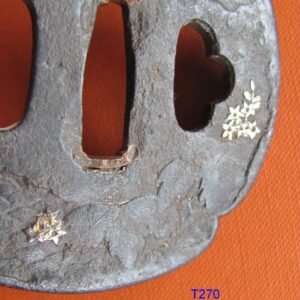 T270. Iron Tsuba with Gold Inlay