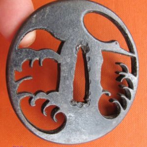 T271. Iron Sukashi Tsuba: Crane over Waves