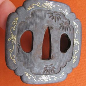 T288. Iron Tsuba with Gold Inlay