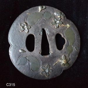 C315. Iron Tsuba, Cherry and Gourds