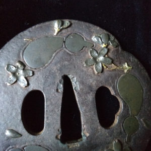 C315. Iron Tsuba, Cherry and Gourds