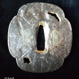 C310. Yamakichibei Iron Tsuba Papered to Futagoyama