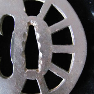 T548. Fine Iron Tsuba, Water Wheel