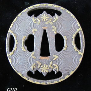 C333. Brass Inlaid Iron Tsuba, Impressive