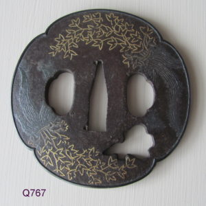 Q767. Iron Tsuba with Gold & Silver inlay
