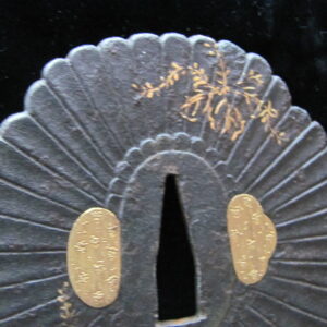 Q821. Iron tsuba with gold inlay