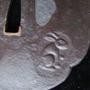 Q870. Large Iron Tempo Tsuba with Rabbits and Bats