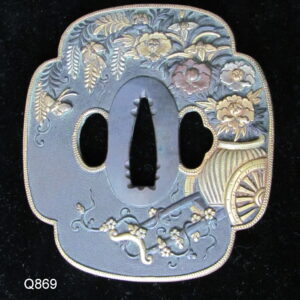 Q869. Kinko Tsuba, Flower Cart and Butterflies