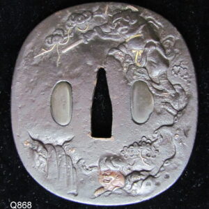 Q868. Spectacular Papered Iron Tsuba, Shoki The Demon Quelle…